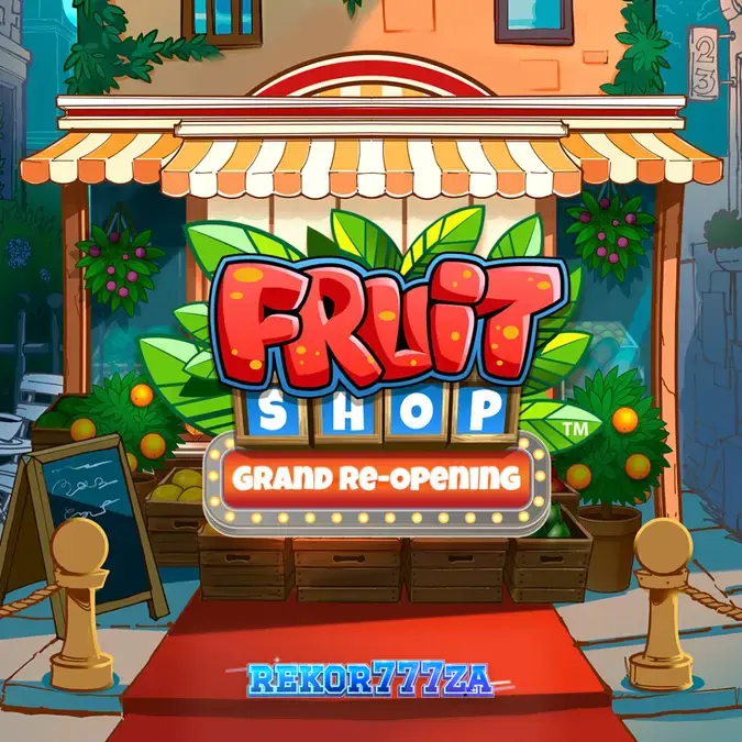 Tampilan visual slot Fruit Shop Grand Re-Opening dengan simbol buah yang cerah.